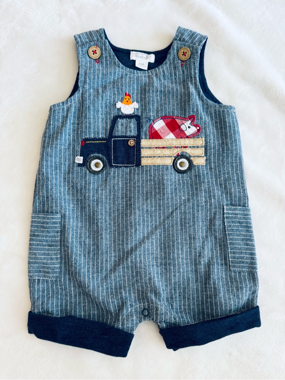 Mud Pie Infant Romper with Truck & Farm Animals Appliqué (size 9-12m)